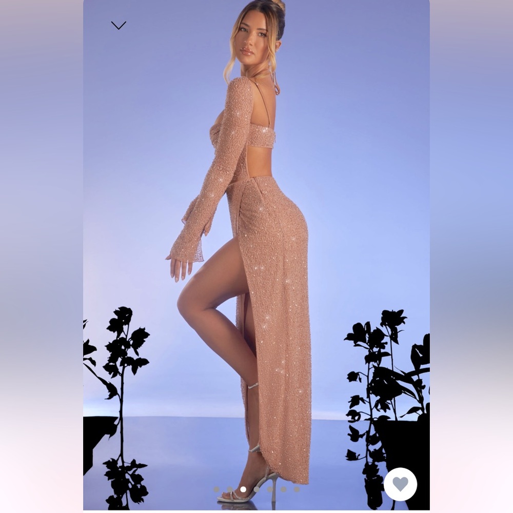 Oh Polly nude (almond) semi sheer beaded dress